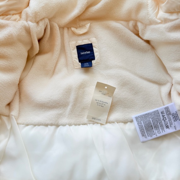 Baby GAP Off-White Hooded Puffer Jacket with Bow 0-6 months - Picture 7 of 11